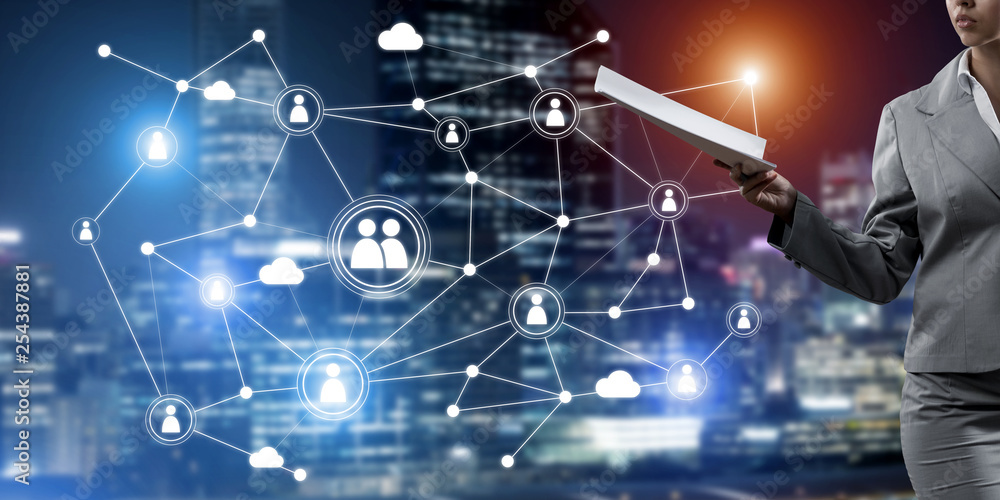 Poster concept of modern business networking that connect and cooperate people