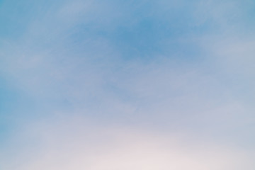Blue day clear sky with light clouds. Smooth blue white gradient of sky. Wonderful weather....