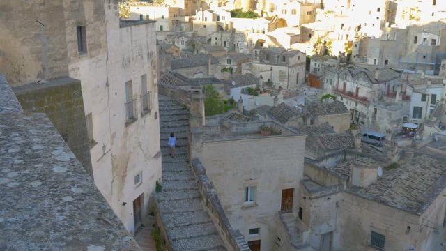 Panorama of the medieval city of Matera, tourist around the city