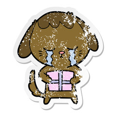 distressed sticker of a cartoon crying dog
