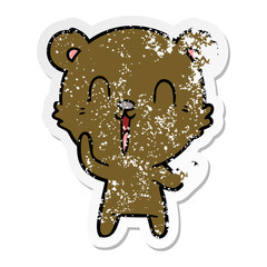 distressed sticker of a happy cartoon bear
