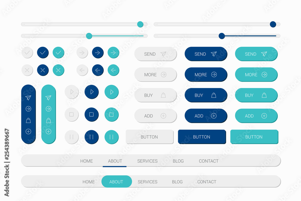 Aufkleber blue web elements with navigation, buttons, icons for use on the site