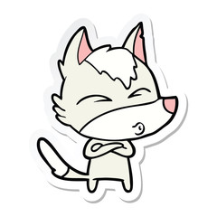 sticker of a cartoon wolf whistling