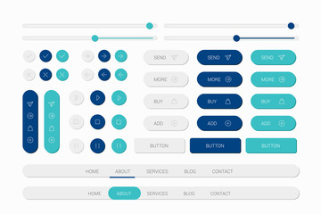 blue web elements with navigation, buttons, icons for use on the site - obrazy, fototapety, plakaty