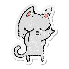 distressed sticker of a calm cartoon cat