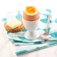 soft boiled egg, toast with butter