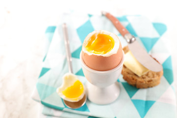 soft boiled egg, toast with butter