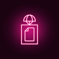 sending a document icon. Elements of Drones in neon style icons. Simple icon for websites, web design, mobile app, info graphics