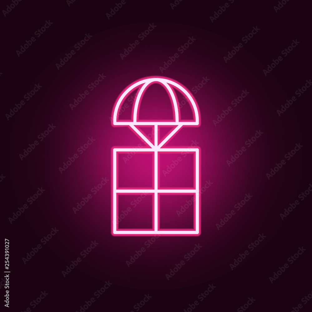 Poster parachuting icon. elements of drones in neon style icons. simple icon for websites, web design, mobi