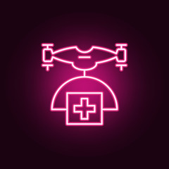 drone with medicines icon. Elements of Drones in neon style icons. Simple icon for websites, web design, mobile app, info graphics