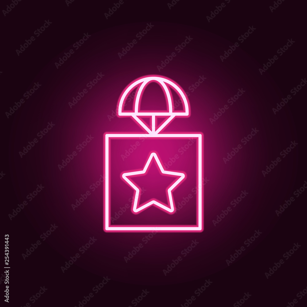 Poster parcel with an asterisk icon. elements of drones in neon style icons. simple icon for websites, web 