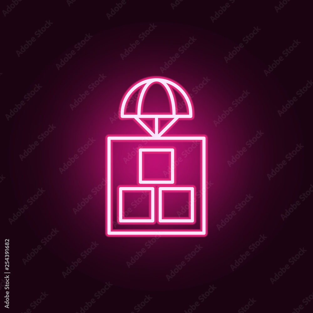 Poster parachuting icon. elements of drones in neon style icons. simple icon for websites, web design, mobi