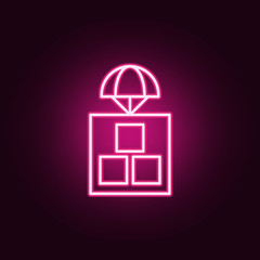 Fototapeta na wymiar parachuting icon. Elements of Drones in neon style icons. Simple icon for websites, web design, mobile app, info graphics
