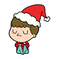 line drawing of a grumpy boy wearing santa hat