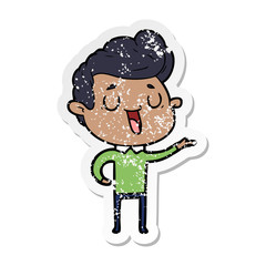 distressed sticker of a happy cartoon man
