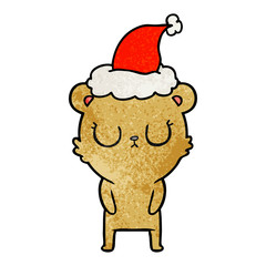 peaceful textured cartoon of a bear wearing santa hat