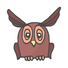 Wisdom owl hand drawn color doodle icon. Owl bird symbolizing wisdom vector sketch illustration.