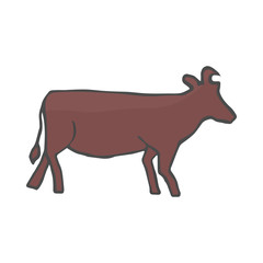 Rustic color cow silhouette vector isolated on white background, barbeque design element, beef design element