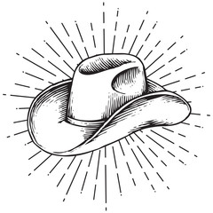 cowboy hat - vintage engraved vector illustration (hand drawn style) - obrazy, fototapety, plakaty
