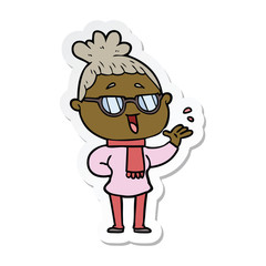 sticker of a cartoon happy woman wearing spectacles