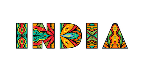 Festive India ornate title. Creative lettering with bright Indian ethnic ornament.