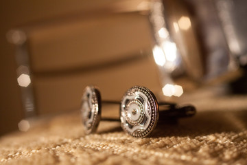 Cufflinks for men's suit, close-ups