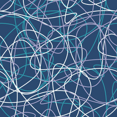 Vector abstract seamless scribble background. Fantasy modern tangled pattern. Digital tortuous design. Creative tangled composition.