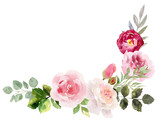 Handpainted watercolor frame with blooming flowers