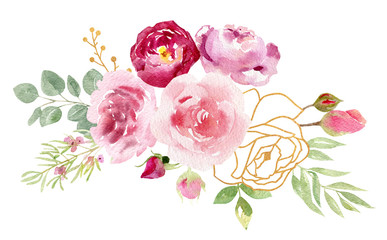 A collection of hand painted watercolor flowers roses