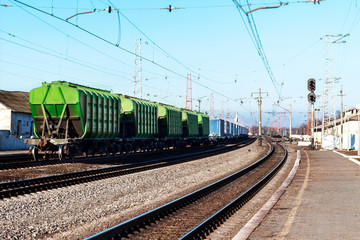 freight cars at the railway station