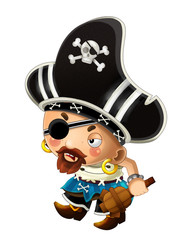cartoon scene with pirate man captain on white background - illustration for children