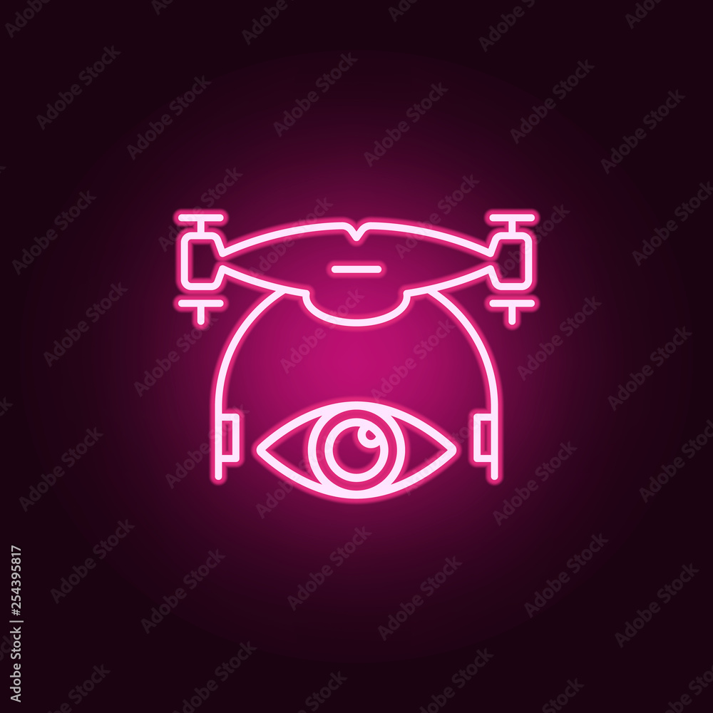 Poster see the drone icon. elements of drones in neon style icons. simple icon for websites, web design, mo