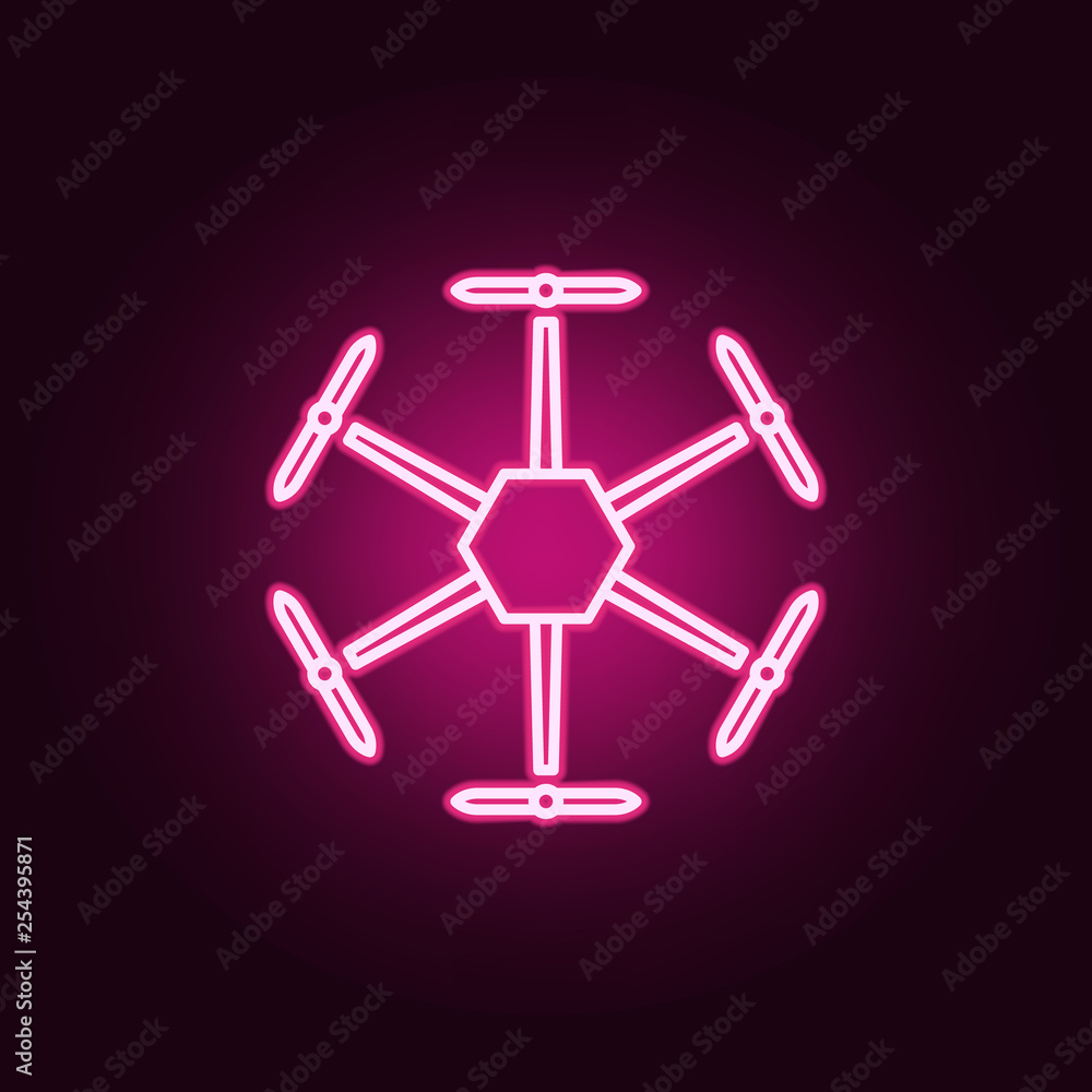 Poster drone propellers icon. elements of drones in neon style icons. simple icon for websites, web design,