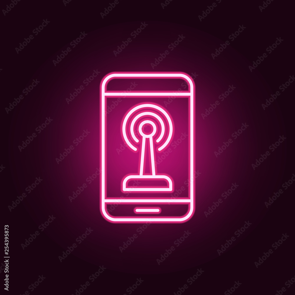 Poster radio wave in the phone icon. elements of drones in neon style icons. simple icon for websites, web 