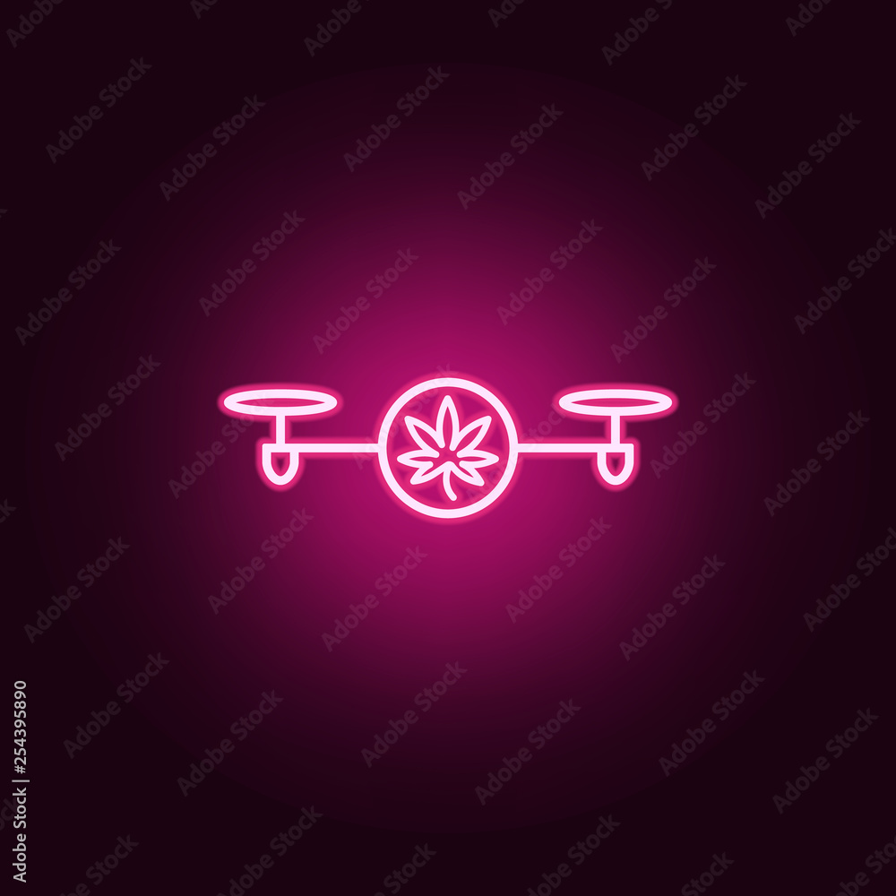 Poster drone with marijuana icon. elements of drones in neon style icons. simple icon for websites, web des