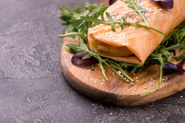 Healthy vegan fried vegetable wrap. raw food concept