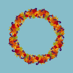 Circle frame of autumn leaves. wreath with Autumn leaves, . Vector illustration