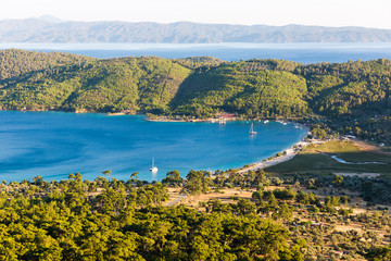 An aerial view of Akbük Bay, Muğla Turkey