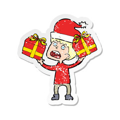 retro distressed sticker of a cartoon man ready for christmas