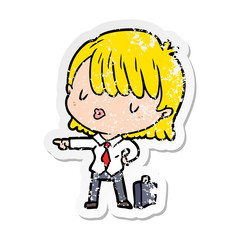 distressed sticker of a cartoon efficient businesswoman