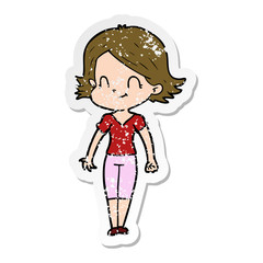 distressed sticker of a cartoon friendly girl