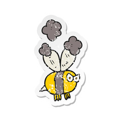 retro distressed sticker of a cartoon angry bee