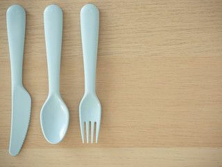 Plastic spoon and fork, bright color