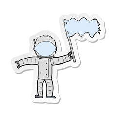 sticker of a cartoon astronaut with flag