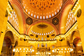 Fototapeta na wymiar Süleymaniye Mosque indoor ceilings and mosaics in İstanbul