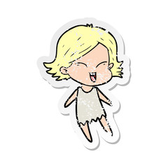 distressed sticker of a happy cartoon girl