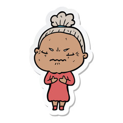 Obraz premium sticker of a cartoon annoyed old lady