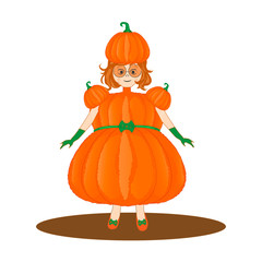 girl dressed up in a pumpkin costume for a fun holiday.