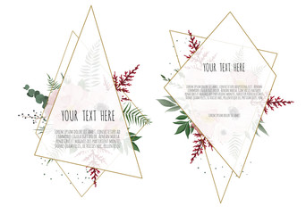 Vector floral design card. Greeting, postcard wedding invite template. Elegant frame with rose and anemone