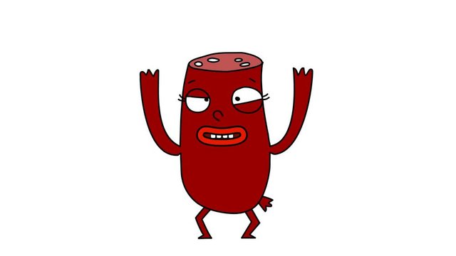 Hand drawn animation of dancing sausage character